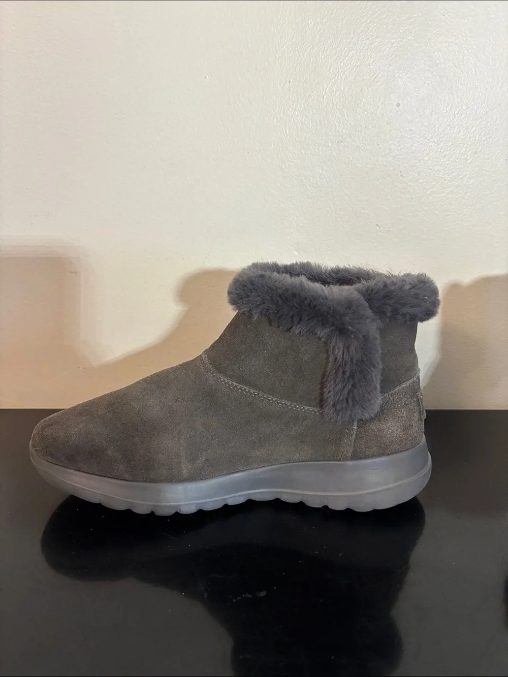 Skechers Gray Suede Faux‎ Fur Lined Ankle Boots